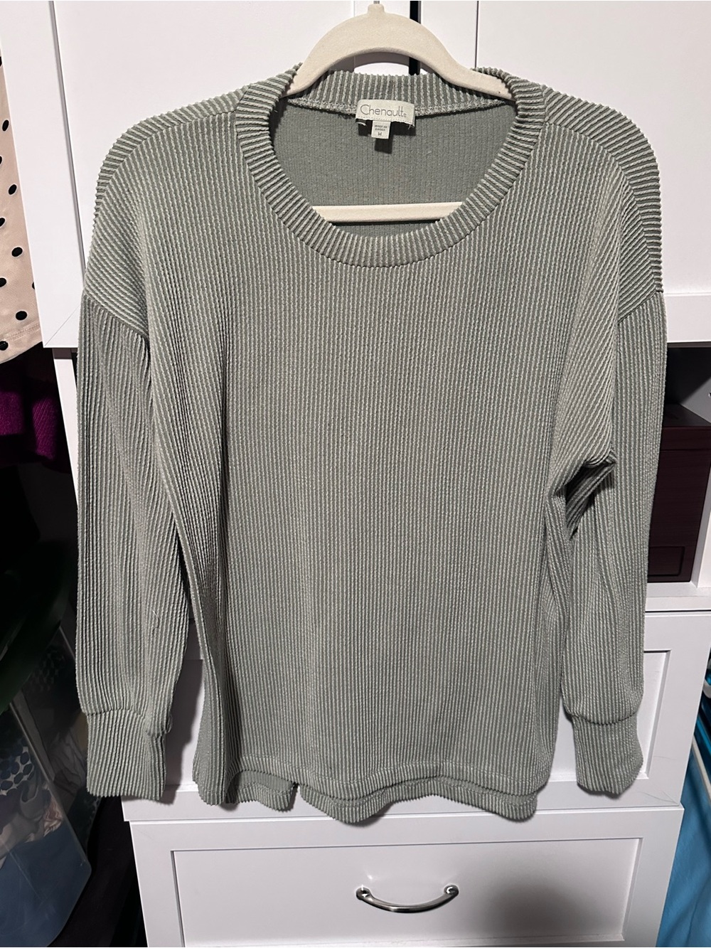 Chenault Sage Green Ribbed Knit Oversized Pullover Sweater M